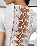 Lace up Contrast Lace Backless Top