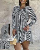 Striped Buttoned Long Sleeve Shirt Dress