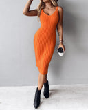 2PCS/Set Cable Knit Long Sleeve Sweater Top & Slip Midi Dress