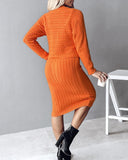 2PCS/Set Cable Knit Long Sleeve Sweater Top & Slip Midi Dress