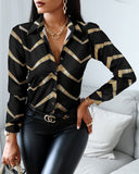 Bronzing Chevron Print Long Sleeve Top