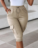 Side Pockets Drawstring Waist Cropped Cargo Pants