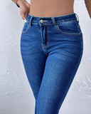 Denim Pocket Design Skinny Jeans