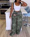 Camouflage Print Wide Leg Suspender Jumpsuit