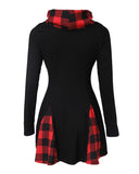 Plaid Pattern Funnel Neck Long Sleeve Casual Dress