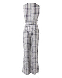 Plaid Print Buttoned Tank Top & Wide Leg Pants Set