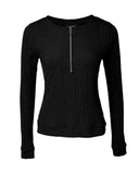 Zipper Design Ribbed Skinny Top