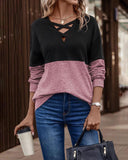 Colorblock Criss Cross Front Drop Shoulder Top