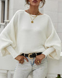 Long Batwing Sleeve Oversized Sweater Casual Crewneck Loose Ribbed Knit Pullover Tops