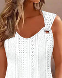 Eyelet Embroidery Asymmetrical Neck Tank Top