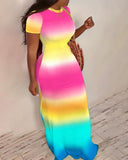 Ombre Short Sleeve Casual Maxi Dress