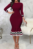 Casual Solid Patchwork O Neck Trumpet Mermaid Dresses