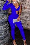 Sexy Solid Hollowed Out Sequins Split Joint Asymmetrical Half A Turtleneck Skinny Jumpsuits