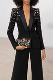 Casual Patchwork Sequins Turn-back Collar Long Sleeve Two Pieces