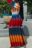 Casual Striped Print Split Joint U Neck Pencil Skirt Dresses