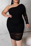 Sexy Solid Split Joint Fold Asymmetrical Oblique Collar One Step Skirt Plus Size Dresses