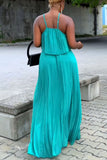 Casual Daily Elegant Solid Color Pleated Spaghetti Strap Sleeveless Two Pieces