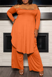 Fashion Casual Solid Backless Asymmetrical Off the Shoulder Plus Size Two Pieces