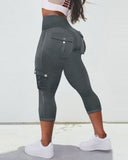 Pocket Design High Waist Capris Sports Leggings