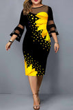 Elegant Print Split Joint O Neck One Step Skirt Plus Size Dresses