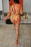 Fashion Sexy Print Hollowed Out O Neck Long Sleeve Dresses