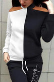 Casual Patchwork Hollowed Out Long Sleeve Two Pieces