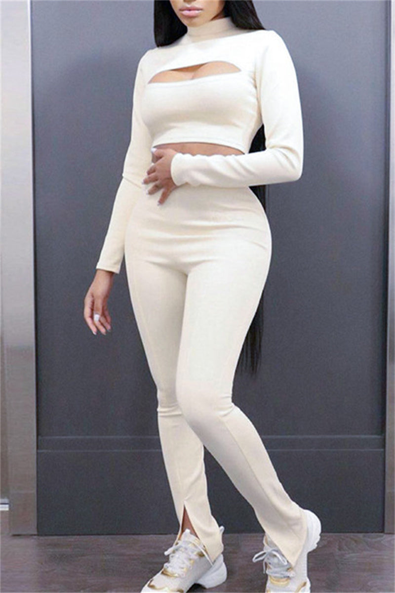 Sexy Casual Solid Bandage Turtleneck Long Sleeve Two Pieces