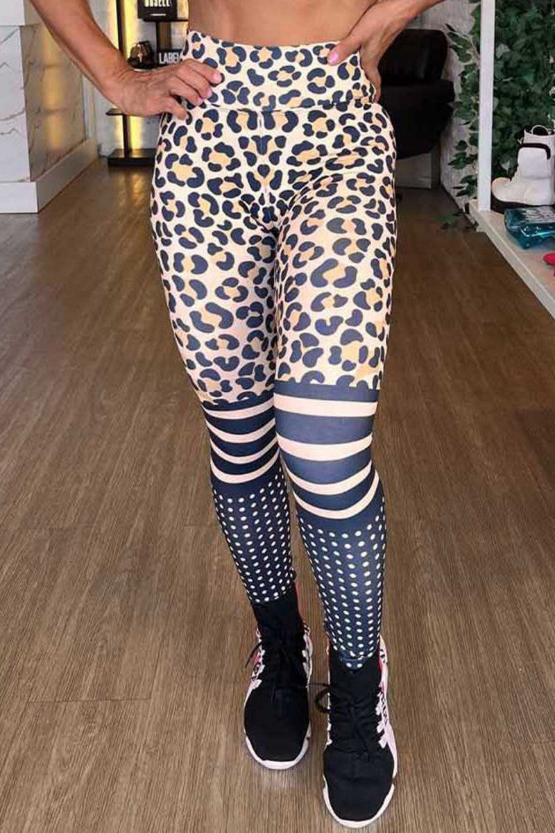 Casual Print Leopard Patchwork Skinny High Waist Pencil Full Print Trousers