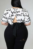 Sexy Street Print Bandage Split Joint Backless O Neck Plus Size Tops