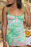 Fashion Sexy Print Patchwork Backless Spaghetti Strap Sleeveless Dress