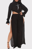 Sexy Casual Print Bandage Backless Slit Turtleneck Plus Size Two Pieces