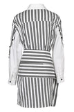 Casual Striped Print Hollowed Out Patchwork POLO collar Shirt Dress Dresses