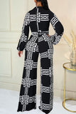 Casual Print Split Joint With Belt O Neck Straight Jumpsuits