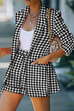 Casual Plaid Print Split Joint Turn-back Collar Long Sleeve Two Pieces