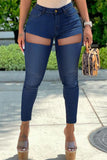 Fashion Casual Solid Ripped High Waist Skinny Jeans