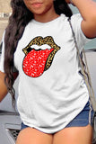 Casual Street Lips Printed Split Joint O Neck T-Shirts