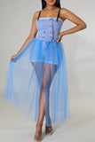 Casual Solid Split Joint Buckle See-through Spaghetti Strap Dresses