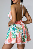 Sexy Print Split Joint Backless Halter Sleeveless Two Pieces