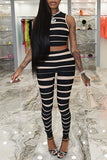 Fashion Casual Striped Print Vests Pants O Neck Sleeveless Two Pieces
