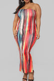 Plus Size Fashion Sexy Print Tie Dye Strapless Dress Plus Size Dresses