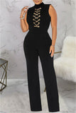 Fashion Casual Solid Patchwork Chains Half A Turtleneck Regular Jumpsuits