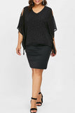 Casual Solid Hollowed Out Patchwork Flounce Hot Drill V Neck Plus Size Dresses