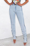 Fashion Casual Solid Patchwork Slit High Waist Denim Jeans