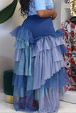Fashion Casual Patchwork Slit Asymmetrical Plus Size Pleated Skirt