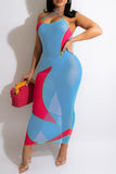 Fashion Sexy Solid Bandage Split Joint See-through Backless Halter Sleeveless Dress