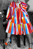 Fashion Casual Street Color Lump Frenulum POLO collar A Line Dresses