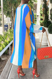 Fashion Casual Striped Print Asymmetrical O Neck Irregular Dress