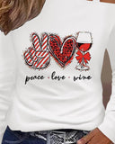 Graphic Leopard Heart Peace Love Wine Slogan Print Striped Top