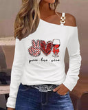 Graphic Leopard Heart Peace Love Wine Slogan Print Striped Top