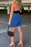 Casual Street Solid Hollowed Out Patchwork Chains High Waist Denim Shorts